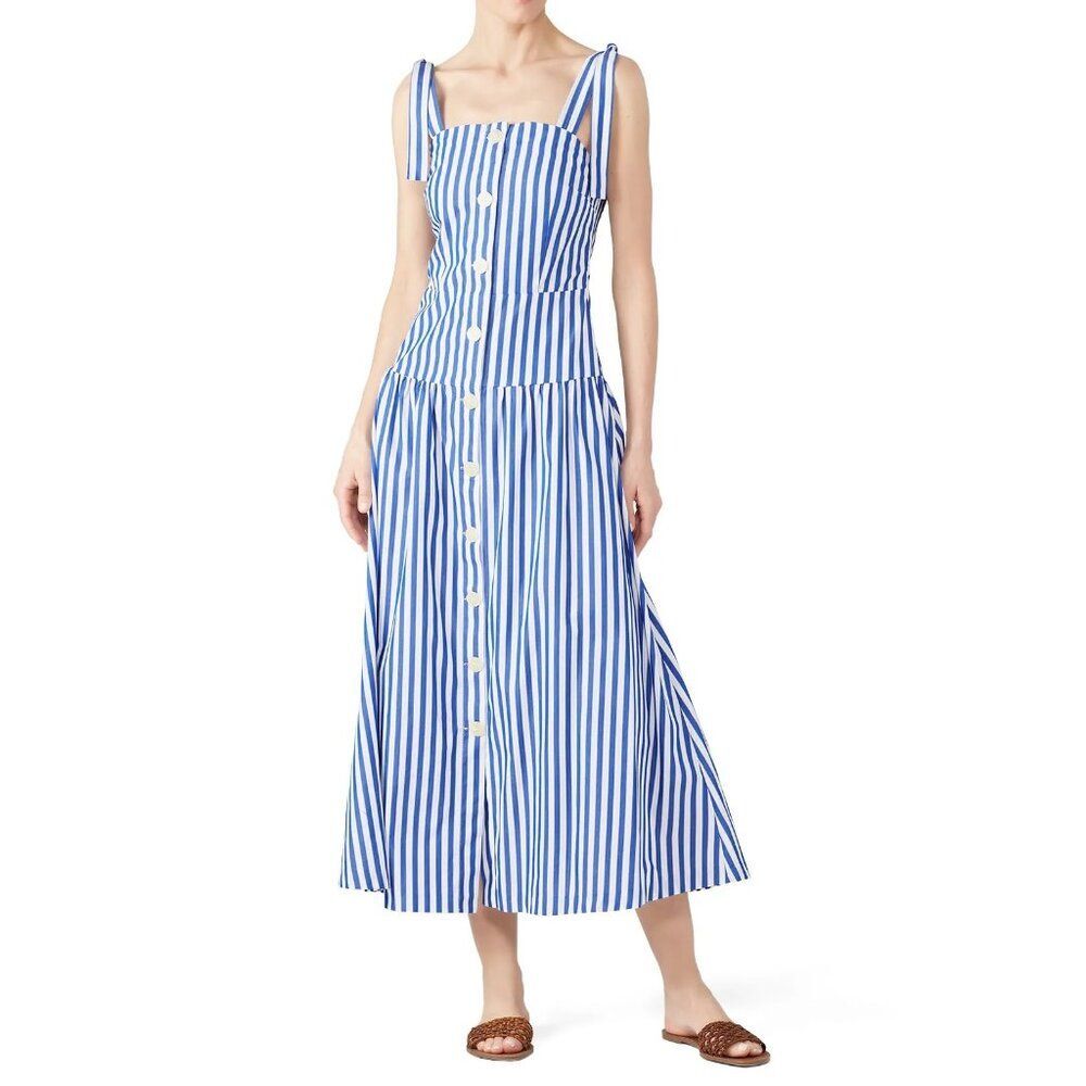 Christian Pellizzari Striped Cotton Button Front Midi Shirt Dress Blue White M